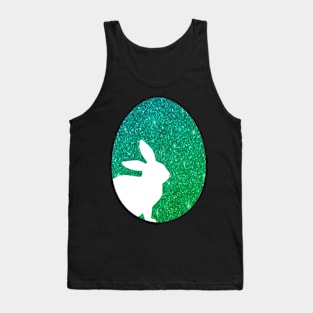 Easter Bunny Silhouette in Green Ombre Faux Glitter Easter Egg Tank Top